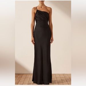 LUXE ASYMMETRICAL GATHERED MAXI DRESS